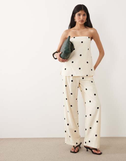 Abercrombie & Fitch – Vit, prickig, lång bandeau-topp, del av set, 3 av 4