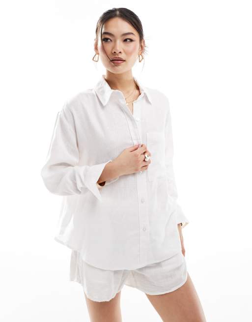 Abercrombie & Fitch – Vit skjorta i linnemix
