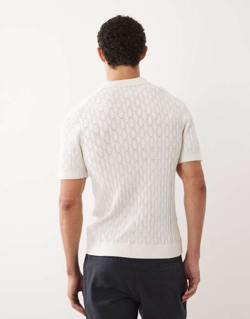 Abercrombie & Fitch – Vit, stickad pikétröja med korta ärmar, 4 av 5
