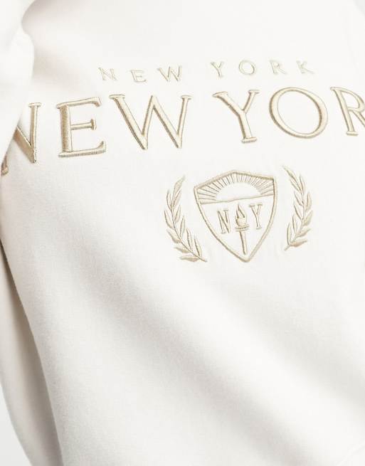 Abercrombie & Fitch – Vit tröja med broderi och rund halsringning , 4 av 4