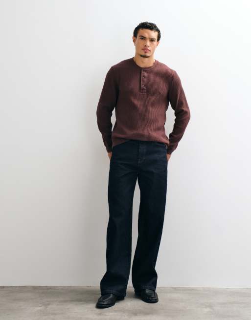 Abercrombie & Fitch Waffel-Henley-Top in Braun, 3 von 5