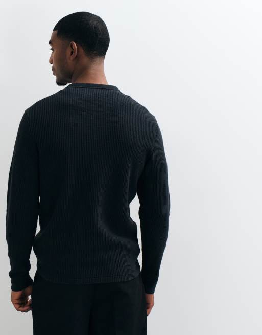 Abercrombie & Fitch waffle crew neck long sleeve top in black, 5 of 5