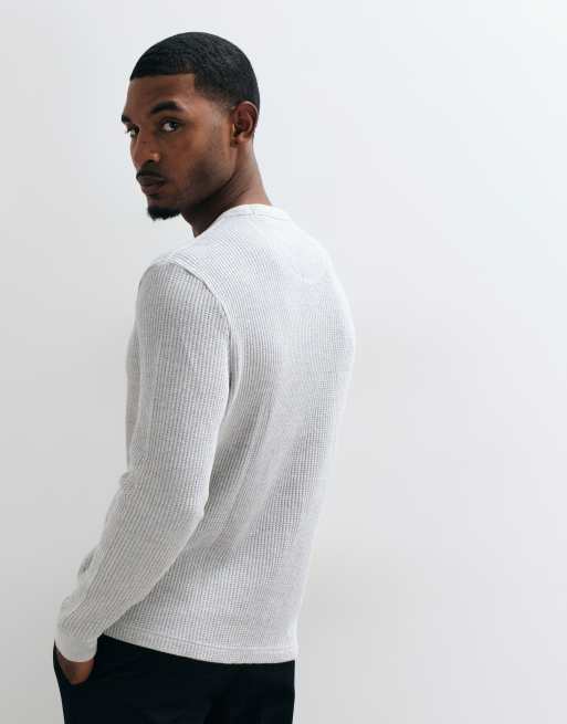 Abercrombie & Fitch waffle crew neck long sleeve top in light grey, 5 of 5