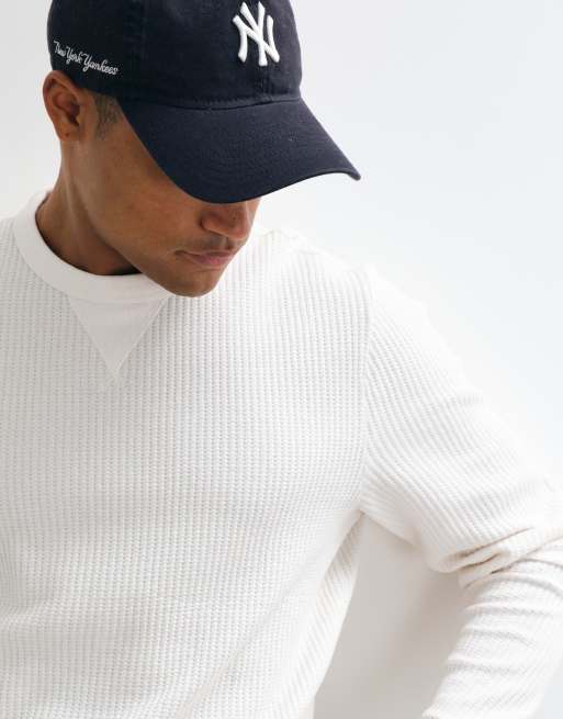 Abercrombie & Fitch waffle crew neck long sleeve top in white , 4 of 8
