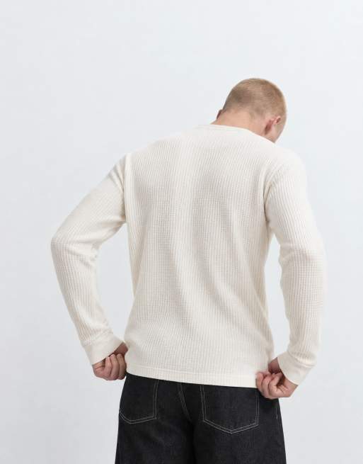 Abercrombie & Fitch waffle crew neck long sleeve top in white , 6 of 8