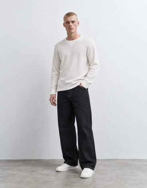 Abercrombie & Fitch waffle crew neck long sleeve top in white , 7 of 8