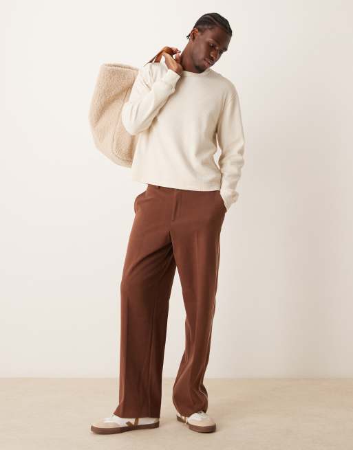 Abercrombie & Fitch waffle crop long sleeve t-shirt in beige