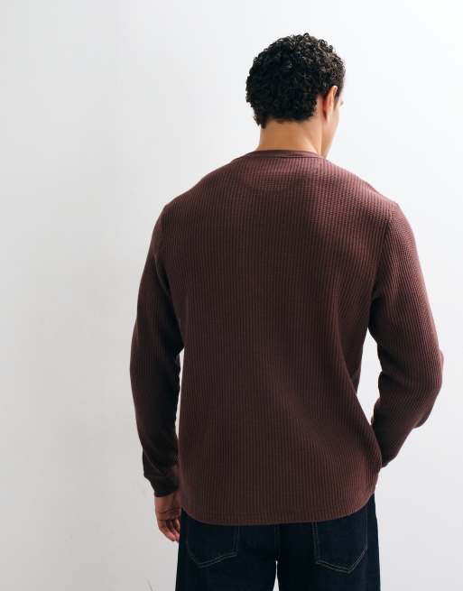 Abercrombie & Fitch waffle henley top in brown, 5 of 5