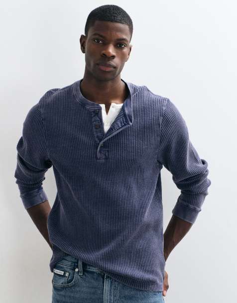 Abercrombie & Fitch waffle henley top in washed blue - view 1