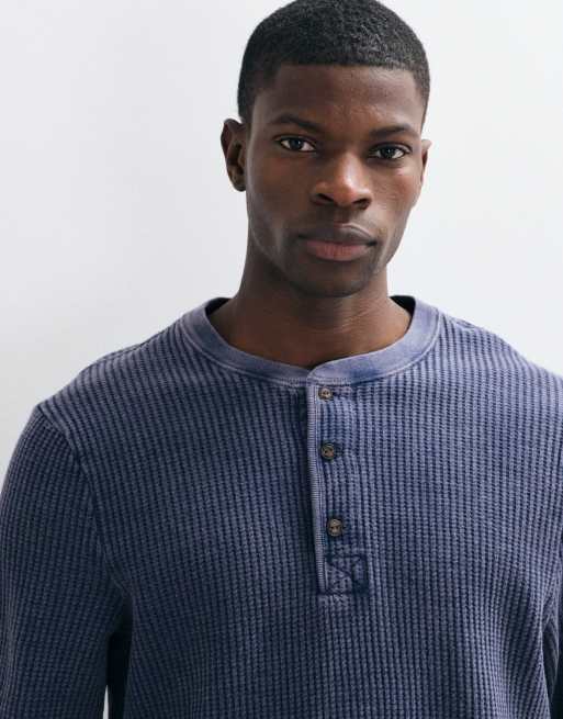 Abercrombie & Fitch waffle henley top in washed blue, 5 of 5