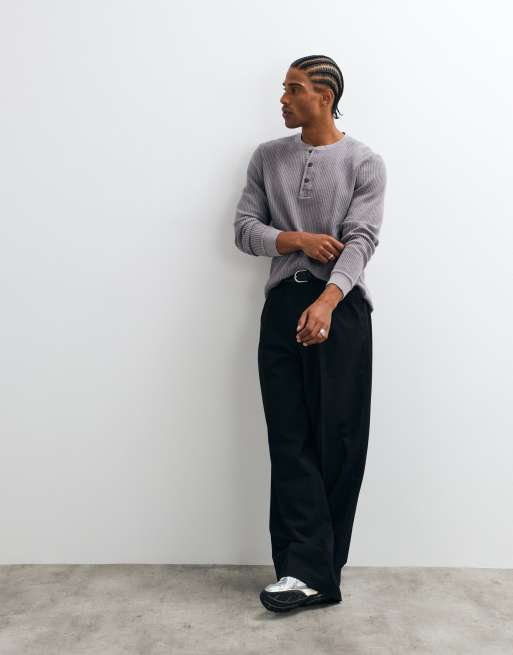 Abercrombie & Fitch waffle henley top in washed grey, 3 of 5