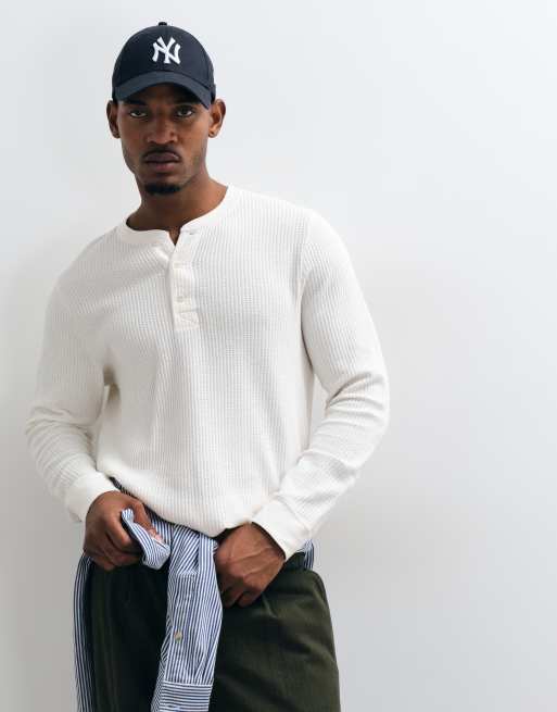 Abercrombie & Fitch waffle henley top in white, 2 of 5