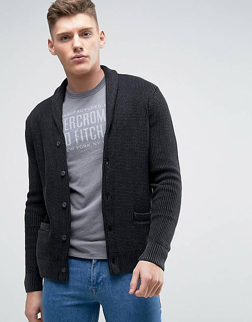 Abercrombie & Fitch Waffle Knit Shawl Collar Cardigan In Charcoal | ASOS