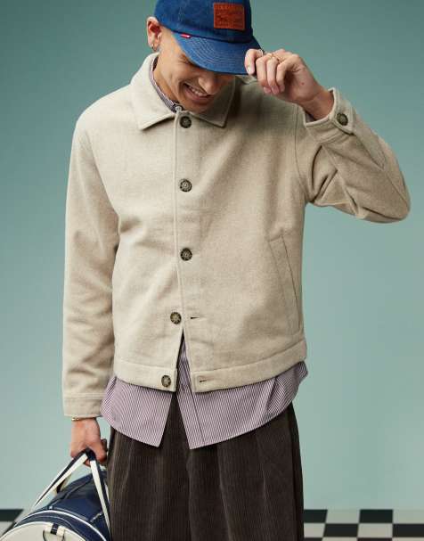 Abercrombie & Fitch warm handed wool blend 2 pocket overshirt in beige - view 1