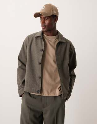 Abercrombie & Fitch Abercrombie & Fitch warm handed wool blend 2 pocket overshirt in olive green