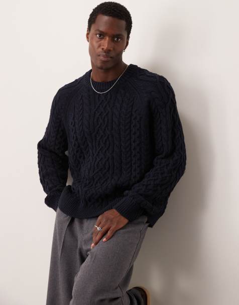 Abercrombie & Fitch – Warmer Oversize-Strickpullover in Marineblau mit Zopf- und Patentmuster - view 1