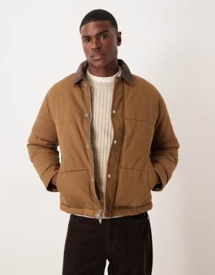 Abercrombie & Fitch washed twill puffer jacket in brown