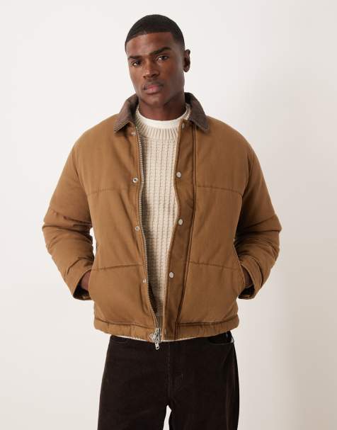 Abercrombie & Fitch washed twill puffer jacket in brown - view 1