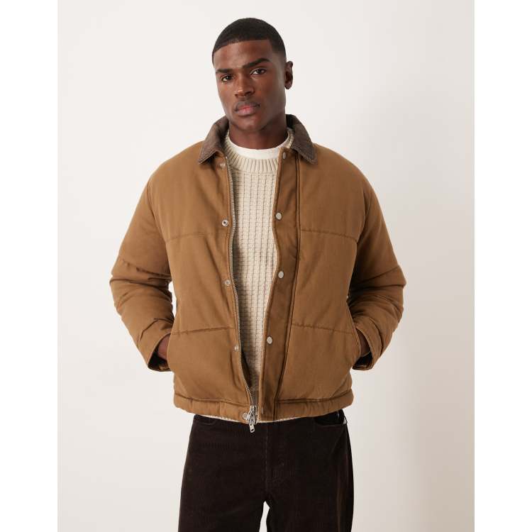 Abercrombie & Fitch washed twill puffer jacket in brown | ASOS