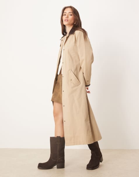 Abercrombie & Fitch waxed cotton maxi trench coat in tan - view 1