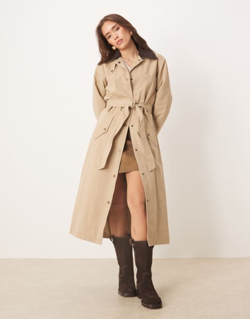 Abercrombie & Fitch waxed cotton maxi trench coat in tan, 2 of 4