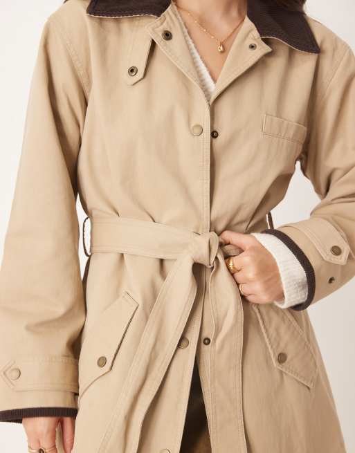 Abercrombie & Fitch waxed cotton maxi trench coat in tan, 3 of 4