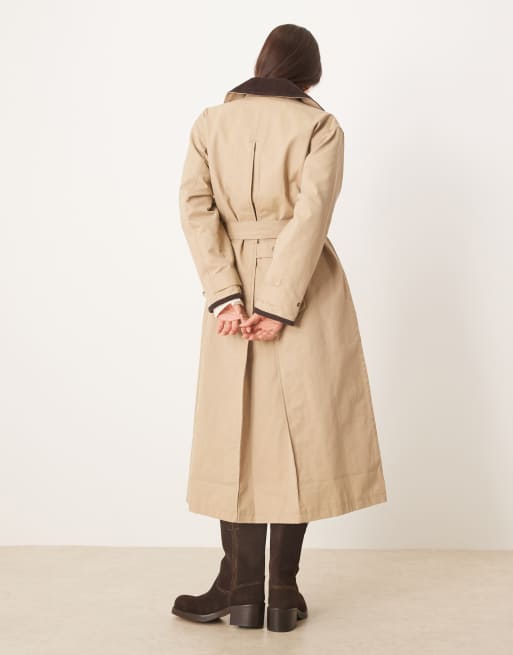 Abercrombie & Fitch waxed cotton maxi trench coat in tan, 4 of 4