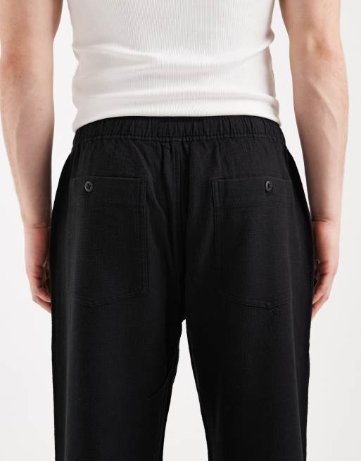 Abercrombie & Fitch – Weit geschnittene Hose aus Leinenmix in Schwarz, 4 von 5