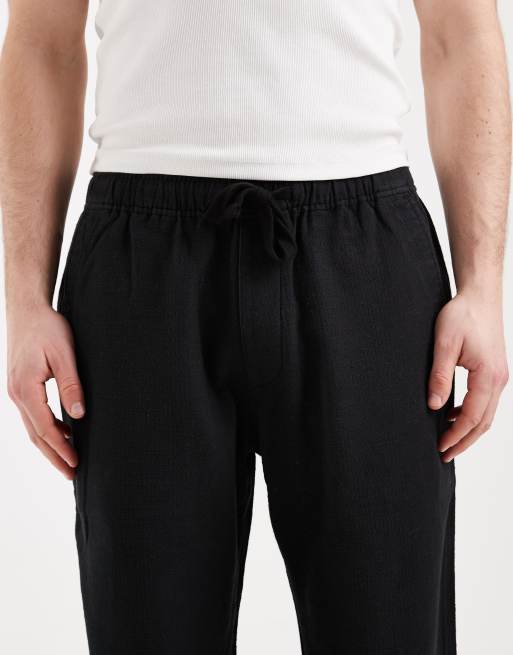 Abercrombie & Fitch – Weit geschnittene Hose aus Leinenmix in Schwarz, 5 von 5