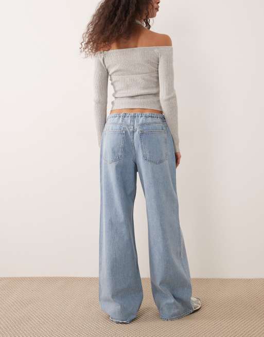 Abercrombie & Fitch – Weit geschnittene Jeans in hellblauer Waschung mit Tunnelzug am Bund, 2 von 5