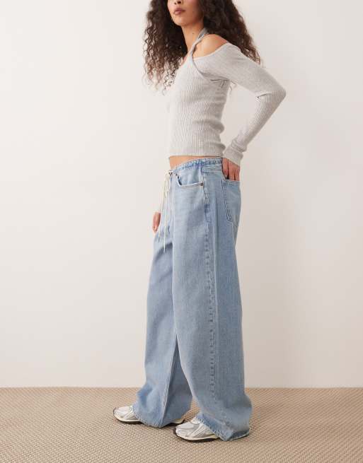 Abercrombie & Fitch – Weit geschnittene Jeans in hellblauer Waschung mit Tunnelzug am Bund, 3 von 5