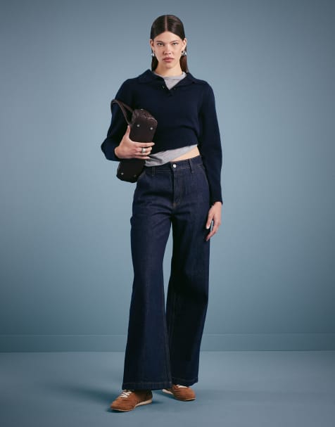 Abercrombie & Fitch – Weit geschnittene Jeans in Indigoblau mit hohem Bund und Taschen - view 1