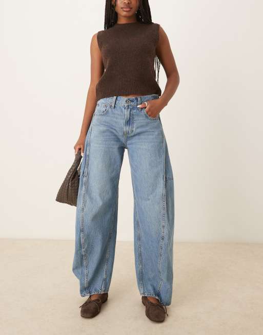 Abercrombie & Fitch – Weite Ballon-Jeans in mittelblauer Waschung