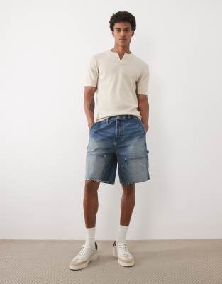 Weite Carpenter-Jorts aus Denim in Indigoblau Blau W36