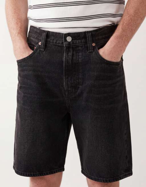 Abercrombie & Fitch – Weite Jeans-Shorts in schwarzer Waschung, 4 von 5