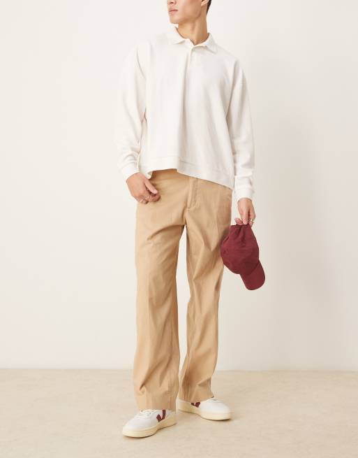 Abercrombie & Fitch – Weite Leinenhose in Beige