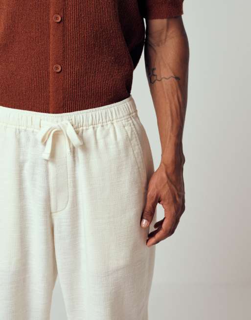 Abercrombie & Fitch – Weite, rustikale Hose aus Baumwoll-Leinenmix in Weiß, 2 von 12