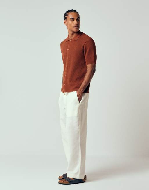 Abercrombie & Fitch – Weite, rustikale Hose aus Baumwoll-Leinenmix in Weiß, 5 von 12