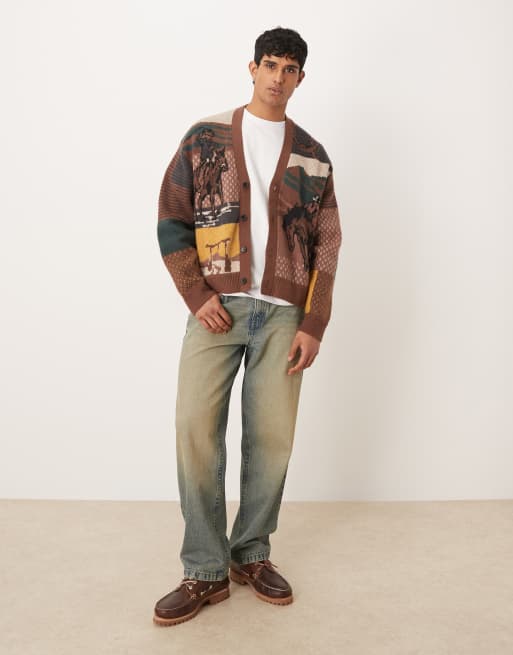 Abercrombie & Fitch western graphic cardigan in brown, 2 of 5
