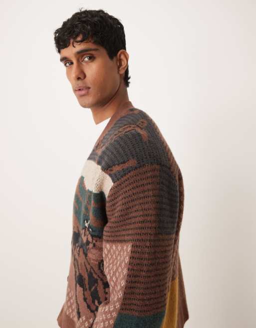 Abercrombie & Fitch western graphic cardigan in brown, 4 of 5