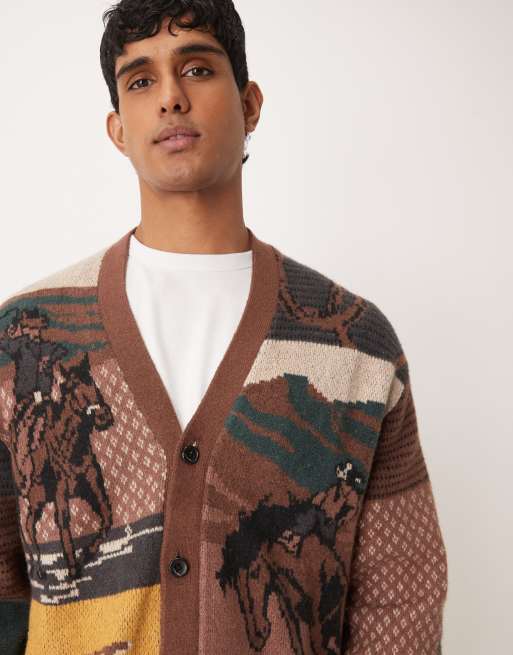 Abercrombie & Fitch western graphic cardigan in brown, 5 of 5