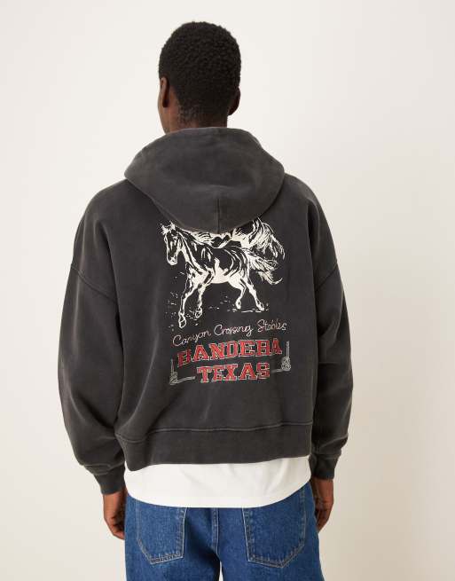 Abercrombie & Fitch western graphic zip hoodie in navy, 3 of 5