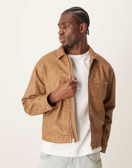 Abercrombie Fitch western vegan leather jacket in tan ASOS