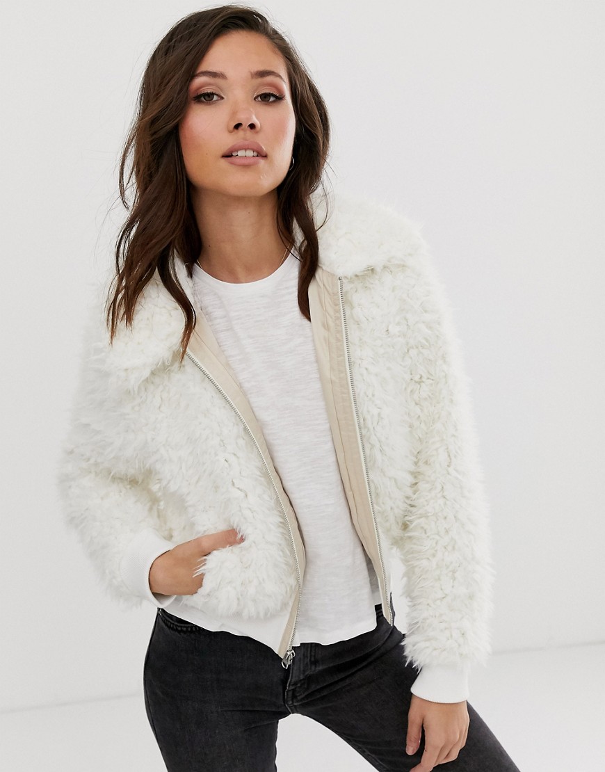 Abercrombie & Fitch white furry jacket