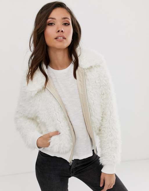 Abercrombie Fitch white furry jacket