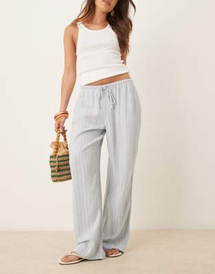 Abercrombie & Fitch Abercrombie & Fitch wide leg linen blend pull on tie trousers in blue stripe