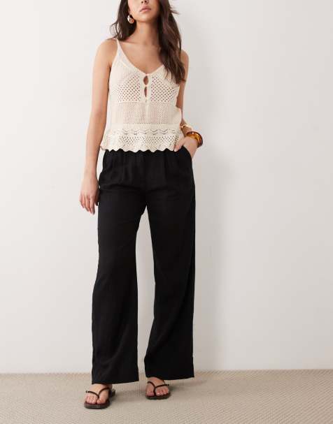 Abercrombie & Fitch wide leg linen rich pants in black - view 1