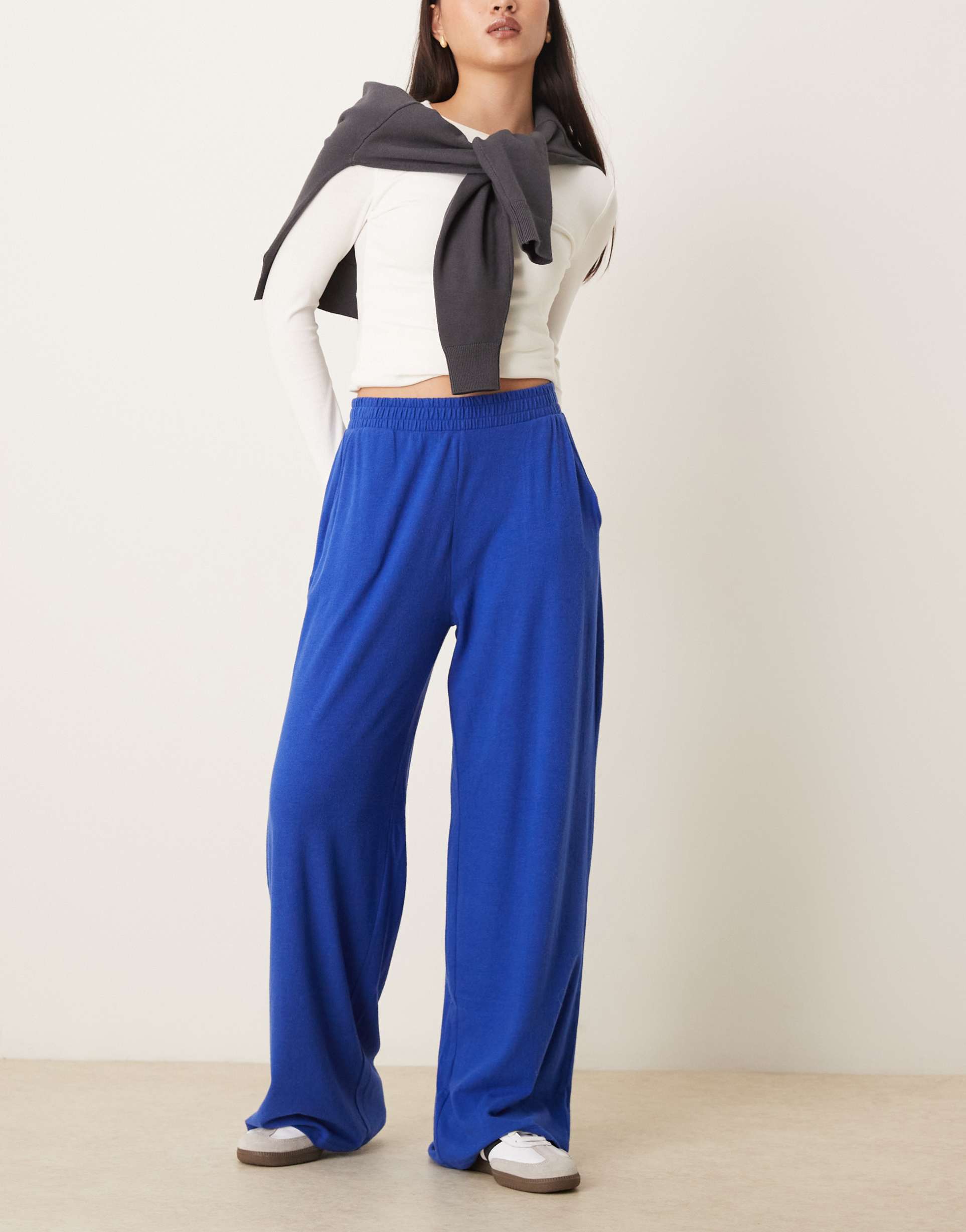 abercrombie & fitch wide leg lounge pants in cobalt blue