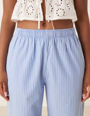 Abercrombie & Fitch Wide Leg Poplin Fold-over Pull On Pants In Blue