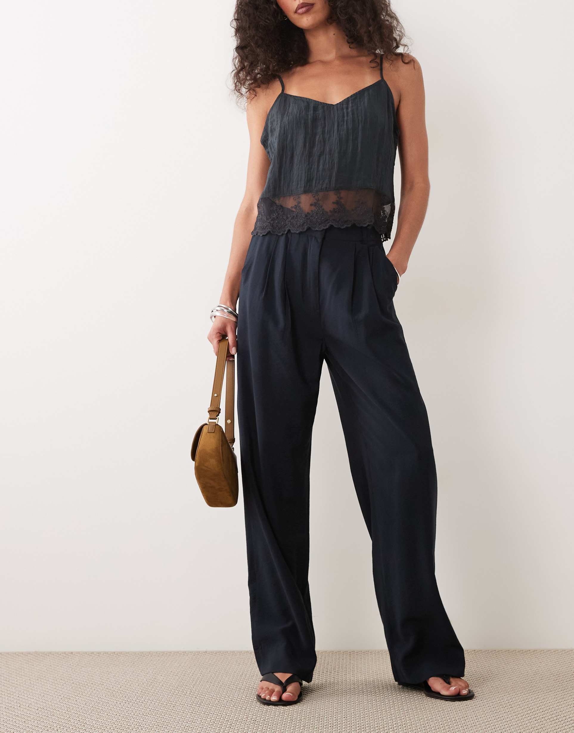 abercrombie & fitch wide leg tailored pants in black - part of a set